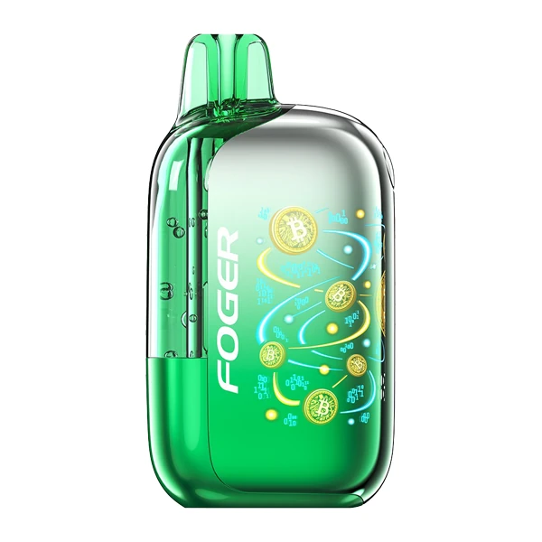 Close-up view of foger replacement pods showing mesh coil and e-liquid window with branding details